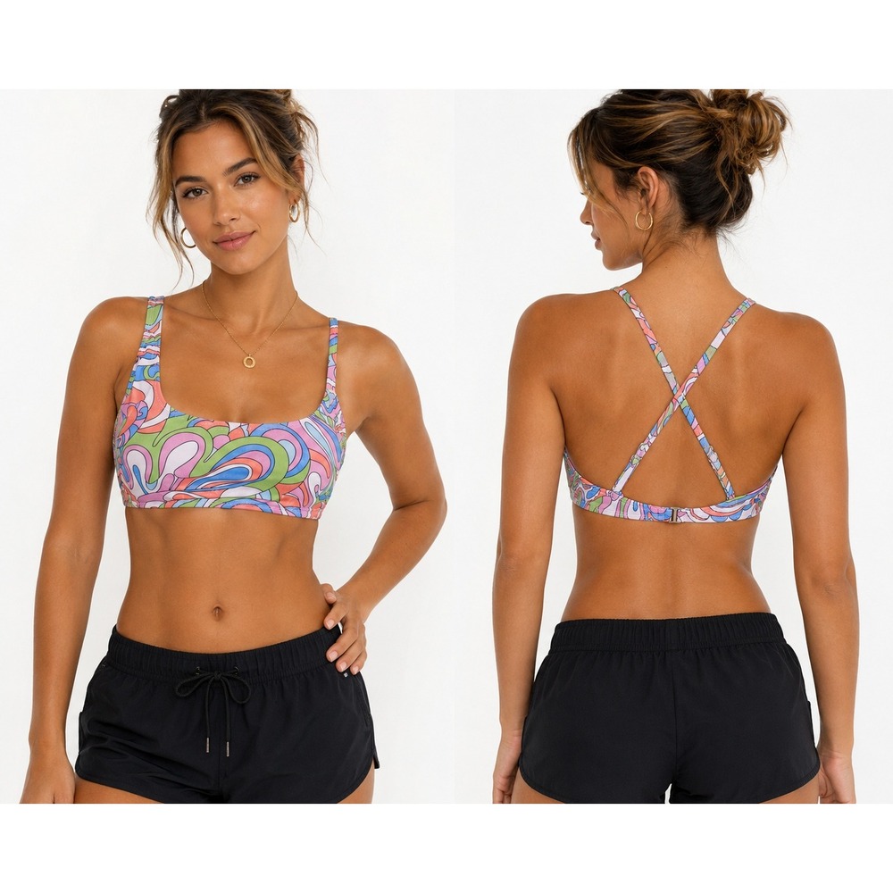 Salt + Cove Colorblocked Longline Bikini Top Multicolor - Size XL